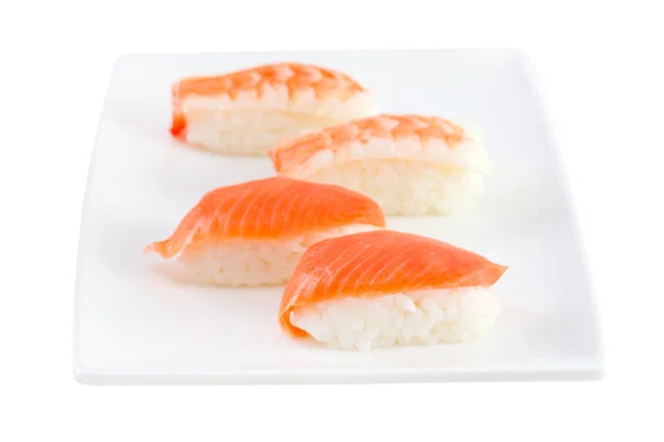 Sushi with salmon on the plate — Stock Photo, Image