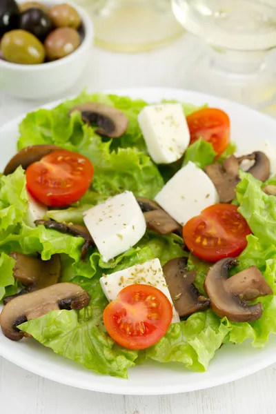Salad mushrooms with mozzarella and tomato — Stock Photo, Image