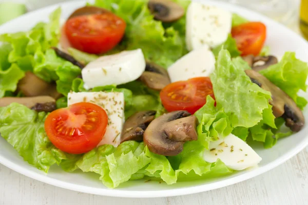 Salad with portobello, cheese and tomato — Stock Photo, Image