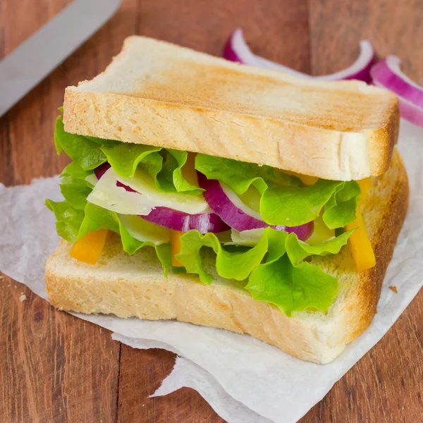 Sandwich with cheese on paper — Stock Photo, Image