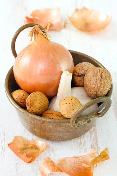 Onion with garlic — Stock Photo, Image