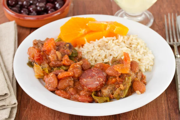 Frijoles con carne y arroz — Foto de Stock