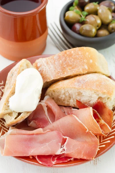 Prosciutto with bread — Stock Photo, Image