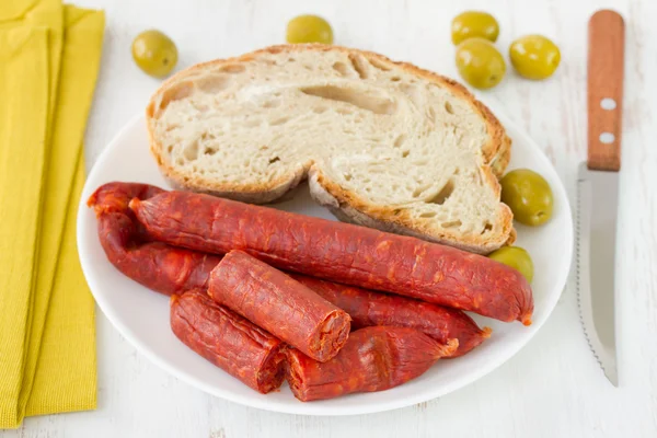 Sausages with bread — Stock Photo, Image