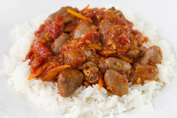 Chicken hearts with rice — Stock Photo, Image