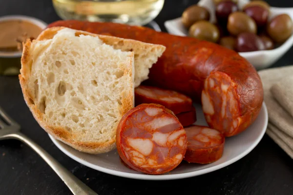 Sausages with bread — Stock Photo, Image