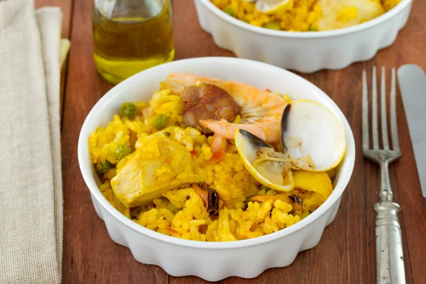 Rice with seafood in plate — Stock Photo, Image