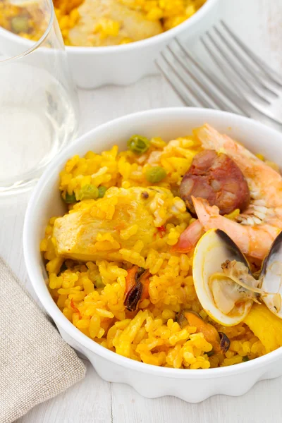 Rice with seafood in plate — Stock Photo, Image