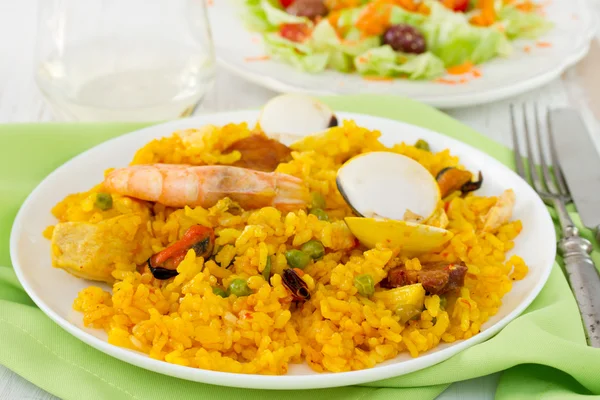 Rice with seafood in plate — Stock Photo, Image