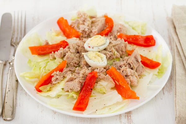 Salade avec du poisson dans l'assiette — Photo
