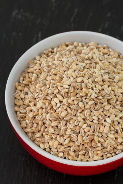 Pearl barley in red bowl — Stock Photo, Image