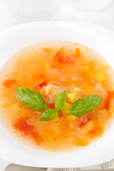 Zuppa in piatto bianco — Foto Stock