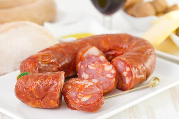 Chorizo on dish — Stock Photo, Image