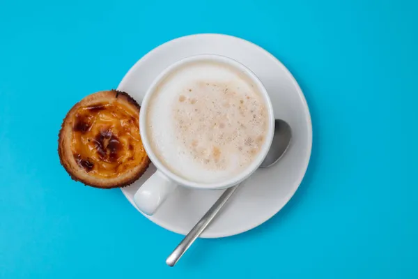 Typical Portuguese Dessert Pastel Nata Cup Coffee — Stock Photo, Image