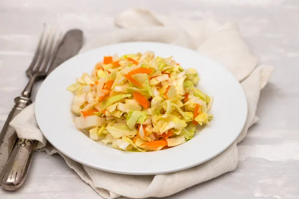 Salad Fresh Cabbage Carrot White Dish Ceramic — Foto Stock