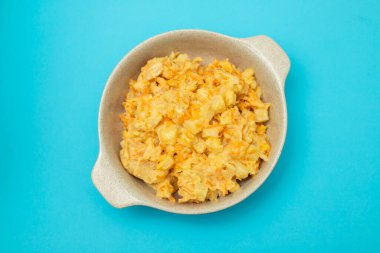 typical portuguese dish bacalhau espiritual cod fish wtih vegetables in bowl