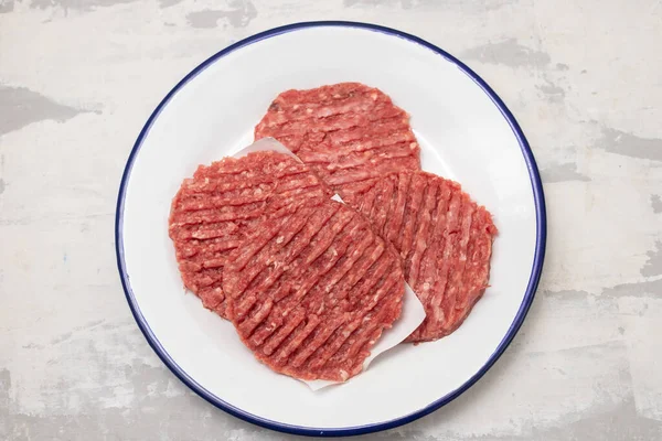 Fresh Raw Minced Meat White Big Dish Paper — Foto de Stock