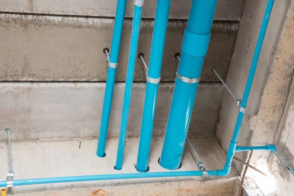 Tubo Pvc Sistema Tuberías Agua Instalación Sistema Drenaje Bajo Piso — Foto de Stock