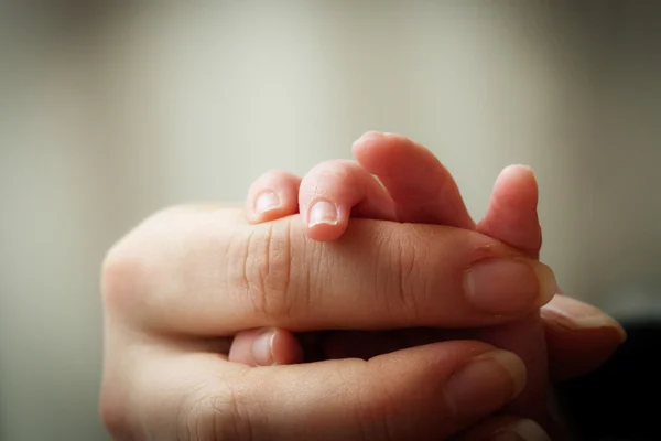 Baby und Mutter halten Händchen — Stockfoto