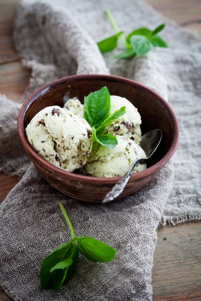 Helado de menta con chispas de chocolate — Foto de Stock