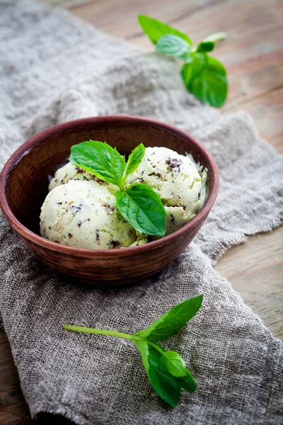 Helado de menta con chispas de chocolate —  Fotos de Stock