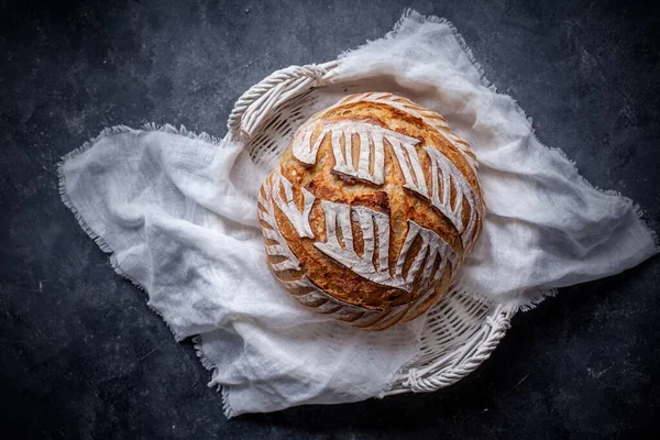 Fechar Pão Caseiro Fresco Sourdough — Fotografia de Stock