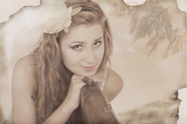 vintage PIN kadın portresi yukarıya kapatmak