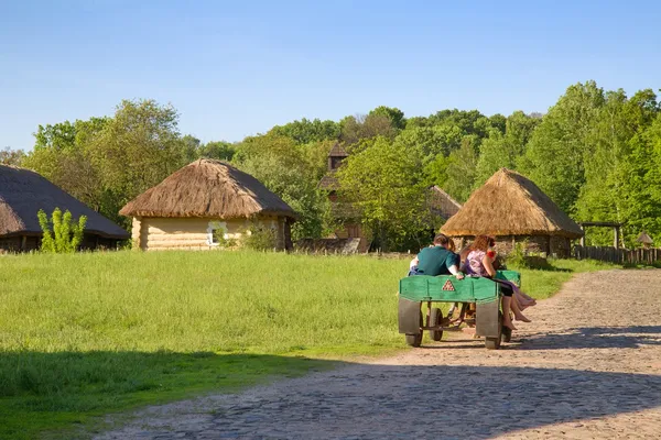 Assis dans le chariot en bois — Photo