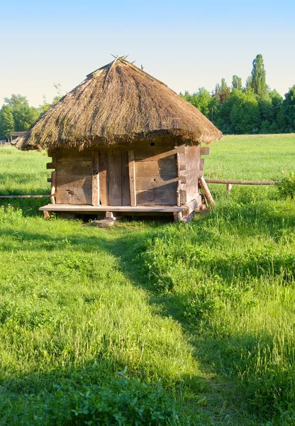 Старый сельский дом с соломенной крышей — стоковое фото