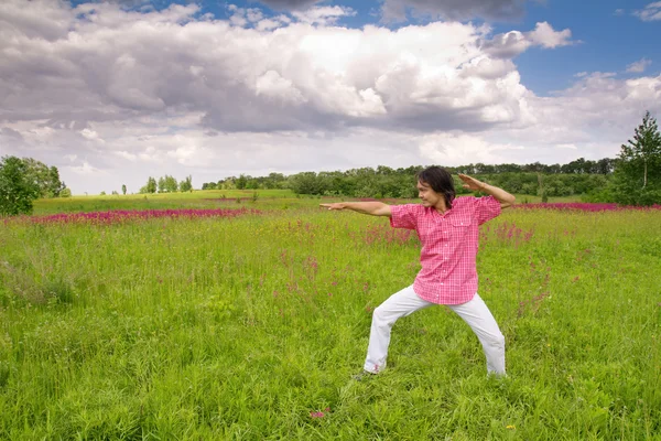 Man ha kul på ängen — Stockfoto