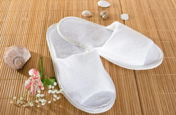 Spa of hotel slippers — Stockfoto