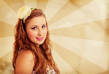 çizgili retro zemin üzerine kız güzel pin