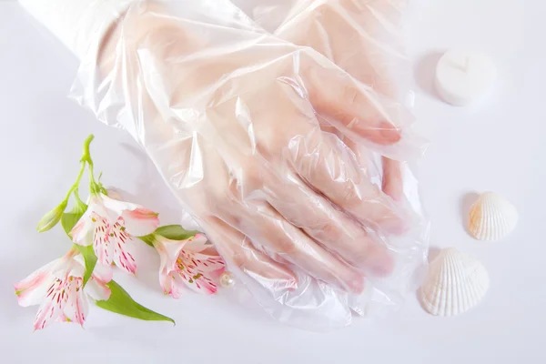 Transparante Eenpersoonsgebruik handschoenen — Stockfoto