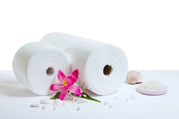 Spa accessories: white towels — Stock Photo, Image