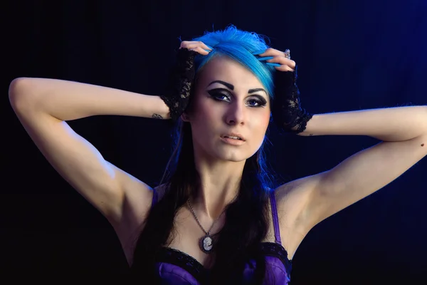 Gothic woman with blue hairs — Stock Photo, Image