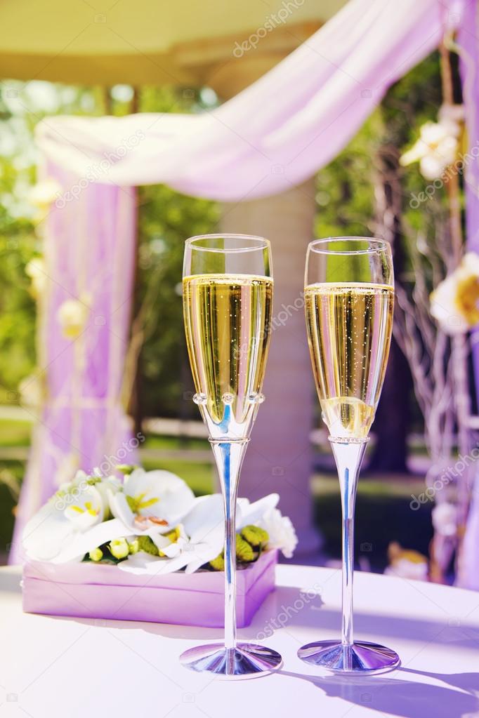 Beautiful wedding gazebo with champagne