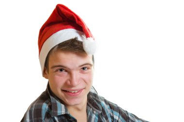 genç adam Noel Baba şapkası