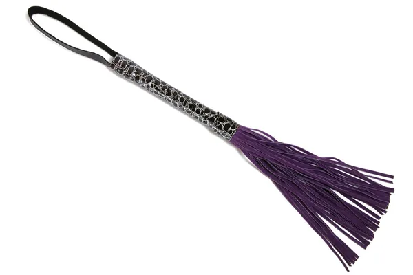 Purple leather fetish whip on white — Stock Photo, Image