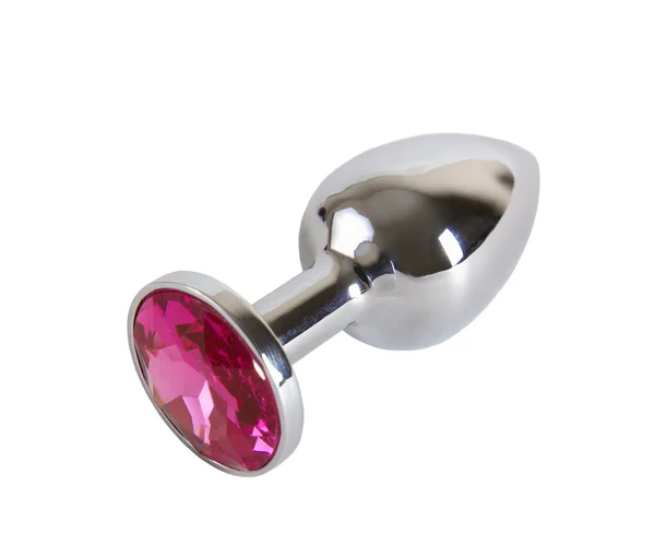 Grey steel butt plug with pink crystal — Stock Photo, Image