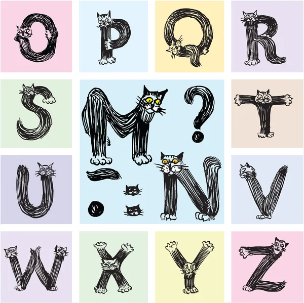 A latin ábécé betűket ábrázoló macskák, 2. rész — Stock Vector