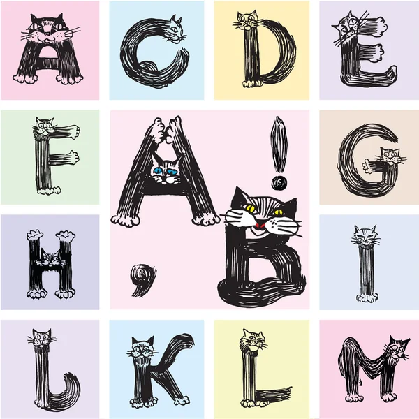 A latin ábécé betűket ábrázoló macskák, 1. rész — Stock Vector