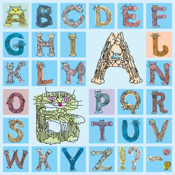 Римский алфавит, буквы, изображающие кошек, вариант 2
