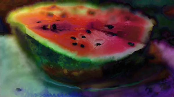 Image of a cut watermelon in a watercolor painting style — Stockfoto