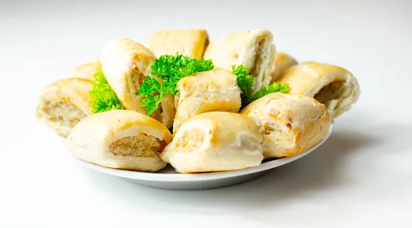 Cocktails Sausage Rolls Seasoned Pork Sausage Meat Wrapped Puff Pastry — Stock Photo, Image