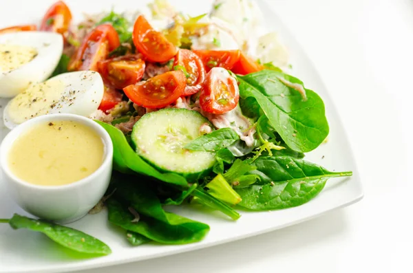 Salada Saudável Salada Batata Com Ovo Cozido Duro Presunto Desfiado — Fotografia de Stock