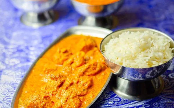 Traditional Indian Food Tasty Chicken Tikka Masala Basmati Rice Delicious — Stock Photo, Image
