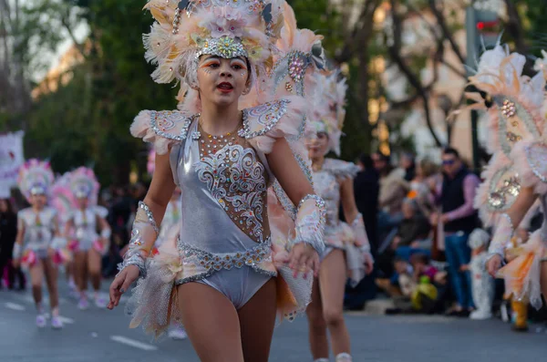 Cartagena Indias Hiszpania Marca 2019 Kolorowe Parady Karnawałowe Organizowane Przez — Zdjęcie stockowe