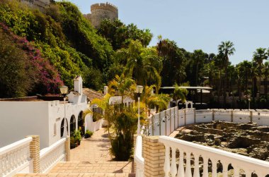 ALMUNECAR, SPAIN - 02 Mart 2022 Tuzlu Balık Fabrikası, ana arkeolojik cazibe, garumun üretildiği tuzlu akvaryumlardır, balık bağırsağından yapılan bir sostu ve neredeyse tüm dishe için lezzet artırıcı bir baharat olarak bilinir.