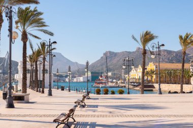 CARTAGENA, SPAIN - 22 FEBRUARY 2019 Club de Regatas was the seat of the Real Club de Regatas de Cartagena, since 1988 it has been on the list of cultural property