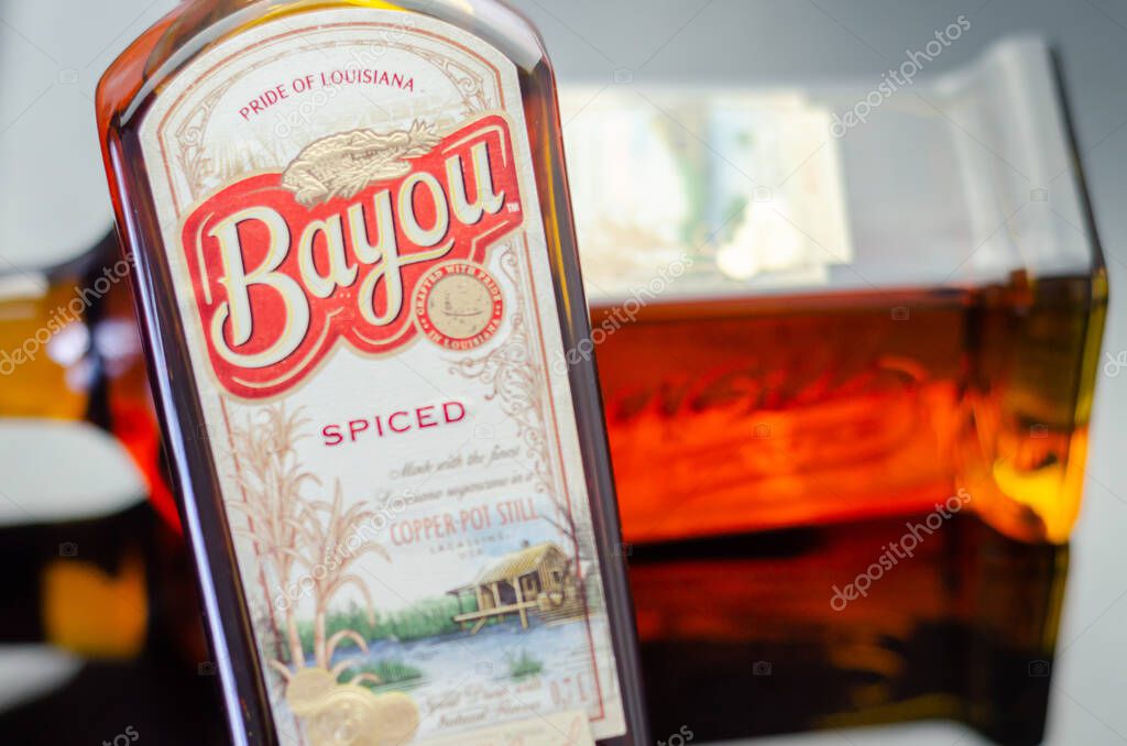 LONDON, UNITED KINGDOM - AUGUST 07, 2022 Bayou Rum, spiced rum inspired by the flavors of Louisiana, infused with a complex, delicate blend of spices inspired by Louisianan Creole baking traditions